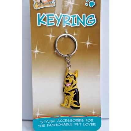 BLACK AND TAN GERMAN SHEPHERD KEY RING FLEXIBLE RUBBER KEY RING & KEY CHAIN