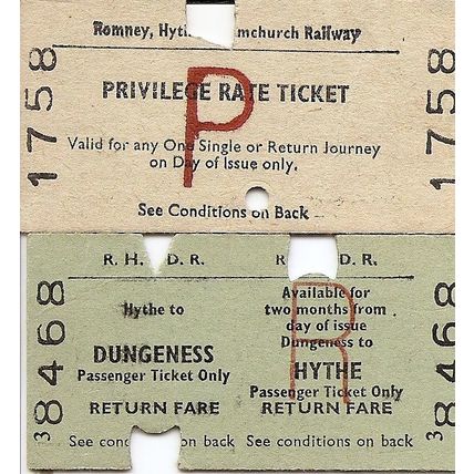 Romney Hythe & Dymchurch Light Rly. - Edmondson Tickets - Privilege & Return x 2