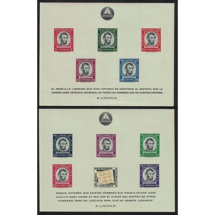 Nicaragua 150th Birth Anniversary of Abraham Lincoln 2 MSs 1960 MNH
