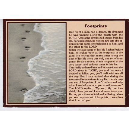 Footprints Story of the Lord Postcard posted creased