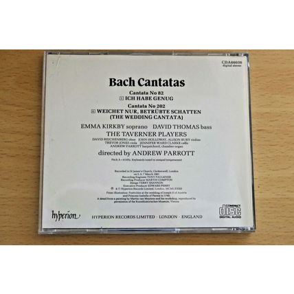 Bach Cantatas 82, 202 - Hyperion 1st press Parrott Kirkby Thomas CD (1981) VGC.