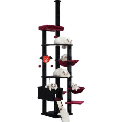 Hebly Cat Tree 92.5-104.3 Inches with Hammock, Floor to Ceiling Gothic Cat Condo