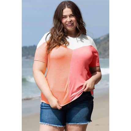 White Plus Size Colorblock Waffle Knit Tee