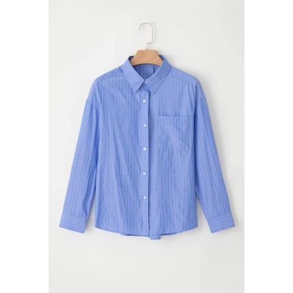 Blue Stripe Button Up Oversized Casual Shirt