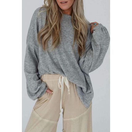 Medium Grey Side Split Drop Shoulder Oversized Top
