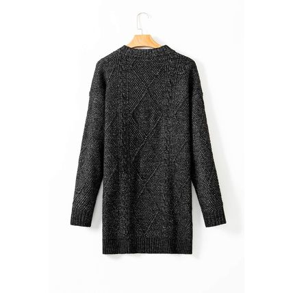 Black Cable Knit Drop Shoulder Loose Fit Sweater Dress