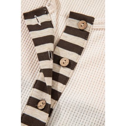 Parchment Plus Size Waffle Colorblock Striped Plaid Patchwork Half Button Pullov