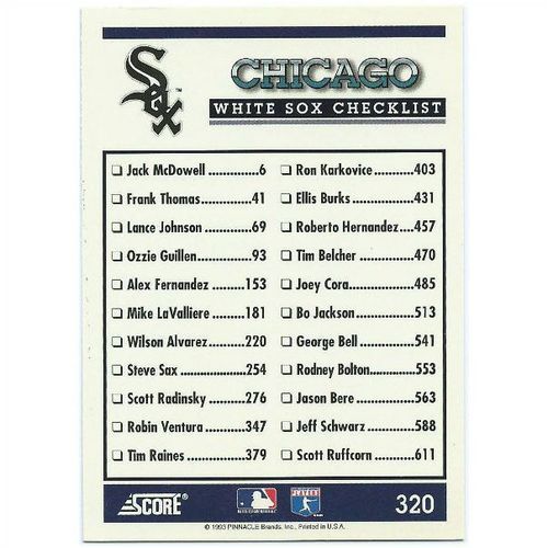 1994 Score - #320 - Chicago White Sox Checklist
