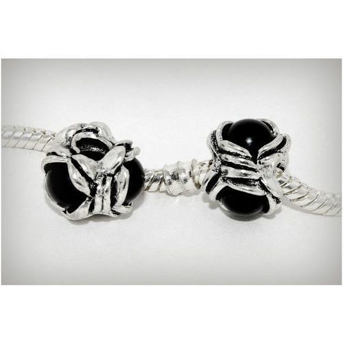2 Black Faux Pearl Spacer Screw Stopper Beads Fit Euro Bracelet Jewellery 1251