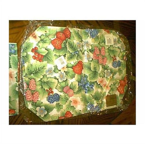 2 NEW PLACEMATS & NAPKINS TOBIN HOME FASHIONS BLOOMS & BERRIES RED STRAWBERRIES