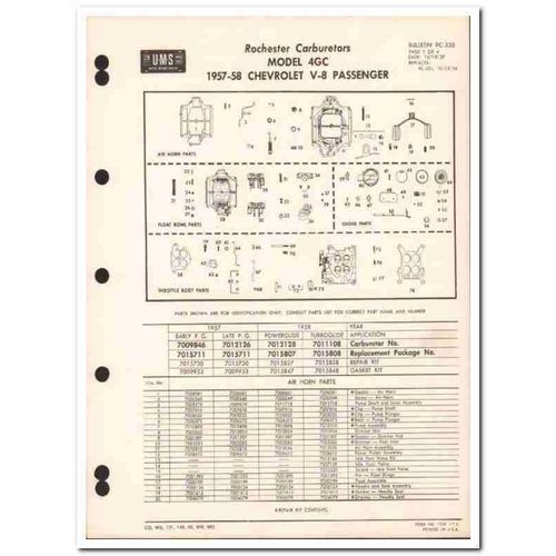 rochester carburetors 1957-58 chevrolet v-8 model 4gc vintage manual