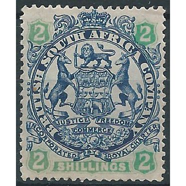 Rhodesia 1896 SG47 2/- Indigo & Green/Buff Mounted Mint . ..