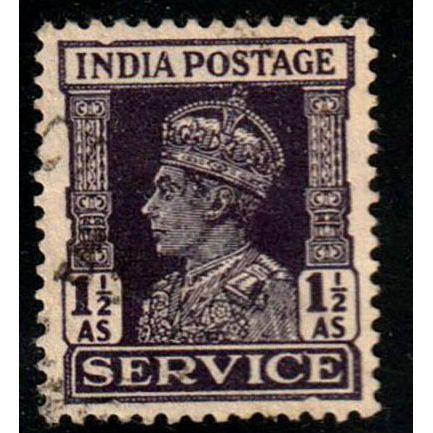 India 1941 King George VI SERVICE 1 1/2A Used Stamp.