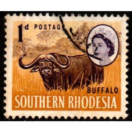 Africa Southern Rhodesia 1964 Queen Elizabeth II 1d Used Stamp Animal Buffalo