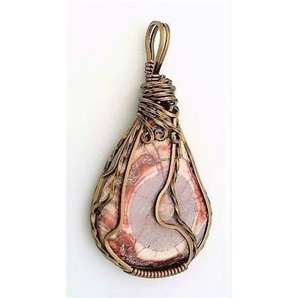 Orbicular Rhyolite Opal Bronze Copper Wire Wrap Gemstone Pendant 11