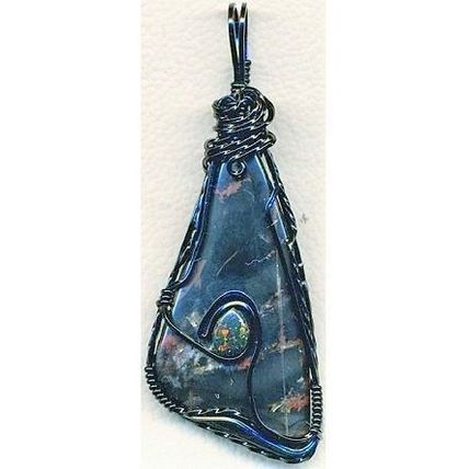 Pilbara Jasper Opal Black Copper Wire Wrap Gemstone Pendant 7
