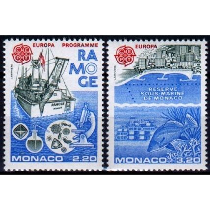 Monaco 1986 Europa, Environment, Ship / Boat, Fish, set of 2, MNH / UNM