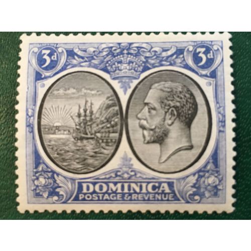 Dominica KGV 1923 3d Black & Ultramarine Mounted Mint MM SG 79 Boat Stamp Port