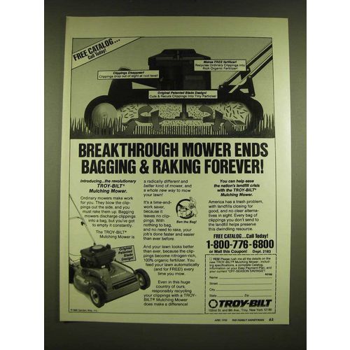 1990 Troy-bilt Mulching Mower Ad - Breakthrough mower ends bagging & raking