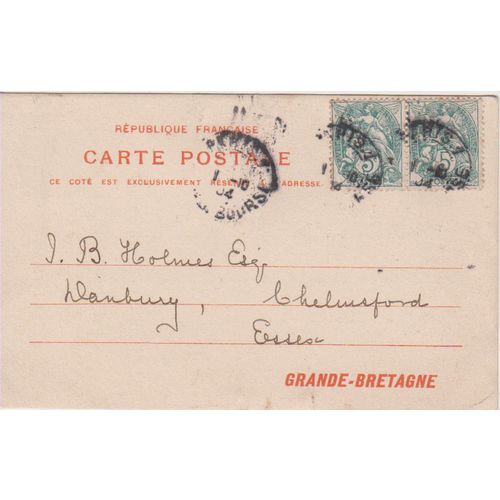 France 1904 Business reply card to England with 3 nice stamps see other listings