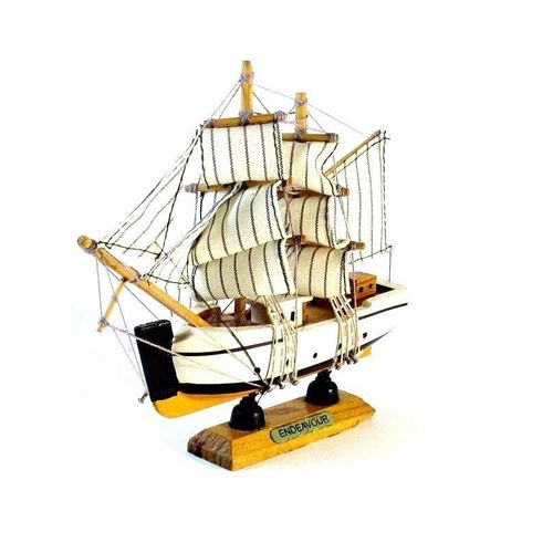ENDEAVOUR SAILBOAT WHITE/ORANGE WOOD SAILBOAT, COLLECTOR'S MODEL