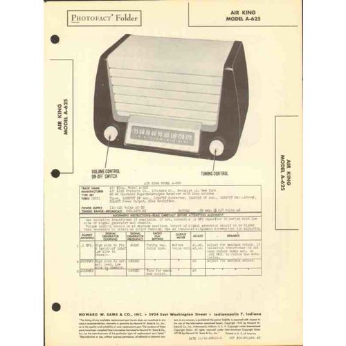 AIR KING model A-625 6 tube AM radio receiver Sams Photofact manual
