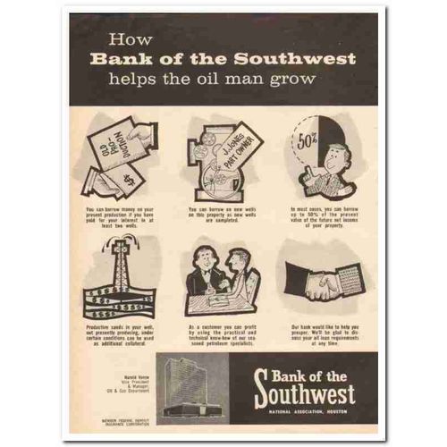 BANK OF THE SOUTHWEST 1959 Houston TX Helps oil man grow vintage ad