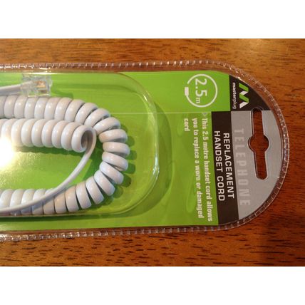 30 PACKS MASTERPLUG REPLACEMENT WHITE HANDSET CORD 2.5m Brand New & Packaged