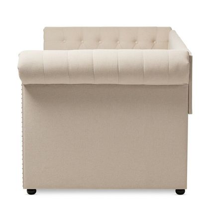 Chesterfield Twin Trundle Beige or Gray Fabric Daybed Silver Nail Head Trim