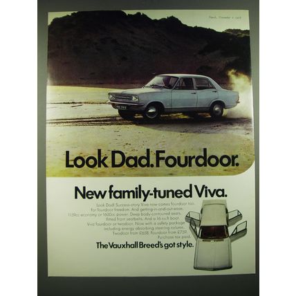 1968 Vauxhall Viva Cars Ad - Look Dad. Fourdoor.