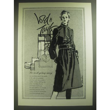 1974 Lord & Taylor Kasper for Joan Leslie Shirtdress Ad - Go west, young navy