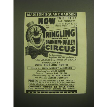 1947 Ringling Bros and Barnum & Bailey Circus Ad - Madison Square Garden
