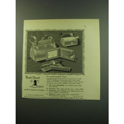 1949 Lesco Bond Street Ad - Handbag, Groomery, Thinfold and Tabatiere