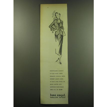 1949 Jane Engel Dress Ad - Indispensable Combine in fluid wool jersey