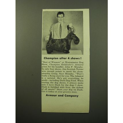 1950 Armour and Company Dash Dog Food Ad - Champion after 4 shows