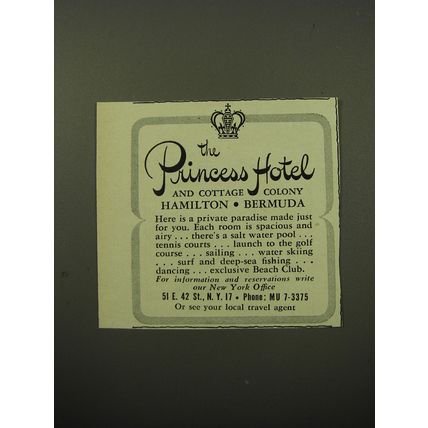 1950 The Princess Hotel Advertisement