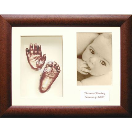 Unique Christening Baptism Parent Gift New Baby Casting Kit Set Dark Wood Frame