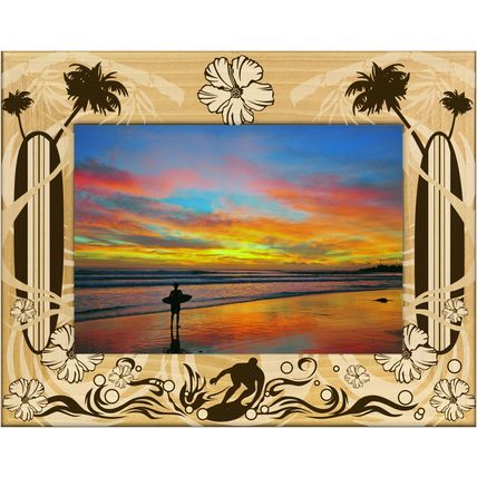 Surfing Laser Engraved Wood Picture Frame Landscape (3 x 5)
