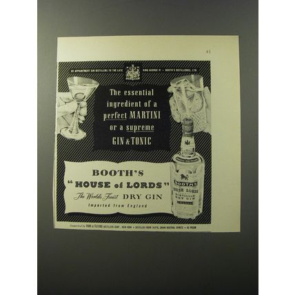 1953 Booth's House of Lords Gin Ad - The essential ingredient