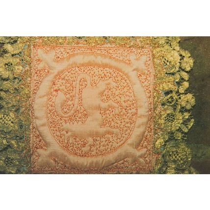Lion Quilted Silk Lace Surround Crafts Surrey Abbey Tiles Postcard