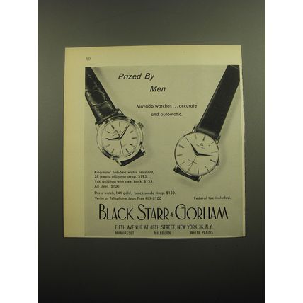 1960 Black Starr & Gorham Ad - Movado Kingmatic Sub-Sea and Dress Watches