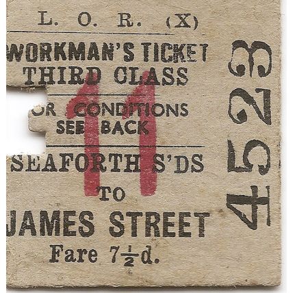 Liverpool Overhead Railway Edmondson Ticket - Seaforth Sands to James Street