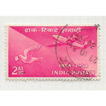 INDIA 1954 100th STAMP ANNIVERSARY 2a AIRPLANE FLYING PIGEON CARD SG348 348 SG