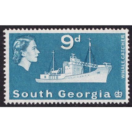 South Georgia QEII 1963-69 9d Blue Ship SG9 Mint MH