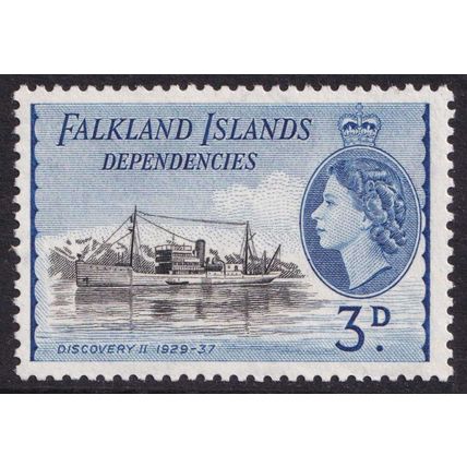 Falkland Islands QEII 1954-62 3d Black Deep Bright Blue Dependencies Ships SGG31