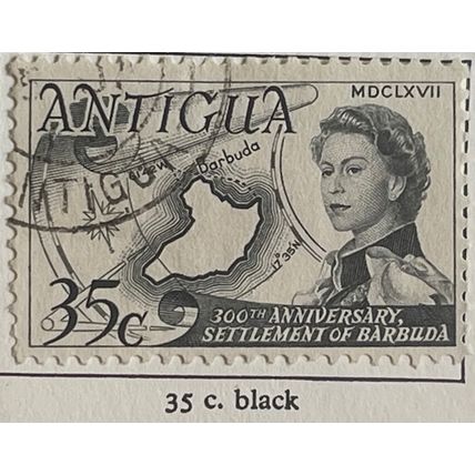 Antigua QEII 1967 35c Black Barbuda Settlement Used SG 211 stamp van risen map