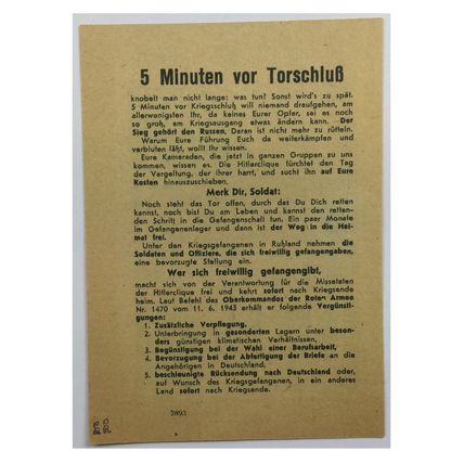 Original WW2 Russian/Soviet Air Drop Leaflet. - Code 2891. - 1944.