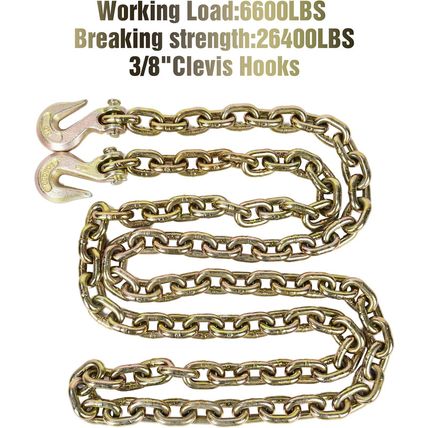 Aain 2 Pack Transport Chain with 3/8" Clevis Hooks NACM Standard Grade 70,3/8"X1
