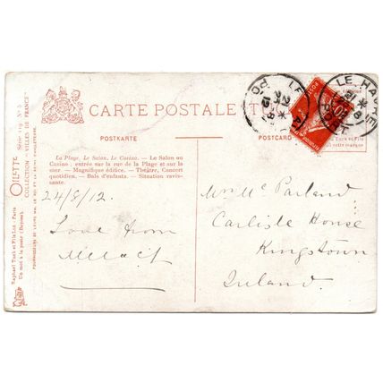 OILETTE POSTCARD OF TROUVILLE-SUR-MER LA PLAGE LE GRAND SALON POSTED 1912 (4308)
