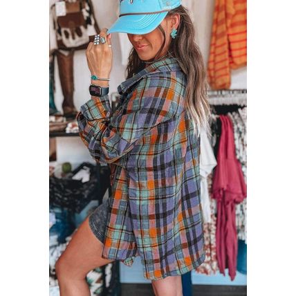 Orange Plaid Print Loose Vintage Shirt